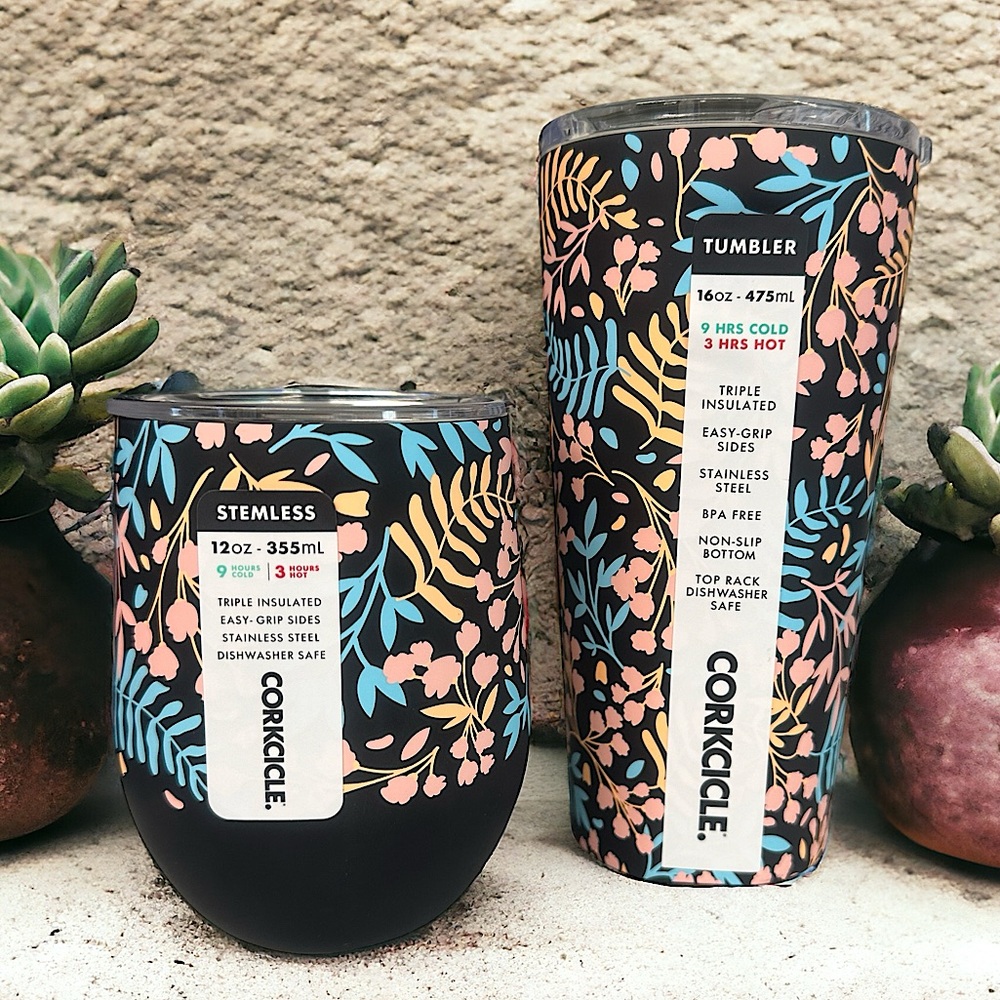 CORKCICLE SET TUMBLER/STEMLESS RADIENT GARDEN SET NEW WITH TAGS GIFTING